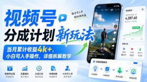 视频号分成计划新玩法，当月累计收益4k+，小白可入手操作，详细拆解教学-第一资源库