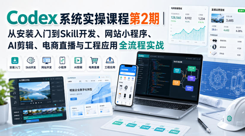 Codex系统实操课程第2期｜从安装入门到Skill开发、网站小程序、AI剪辑、电商直播与工程应用全流程实战-第一资源库