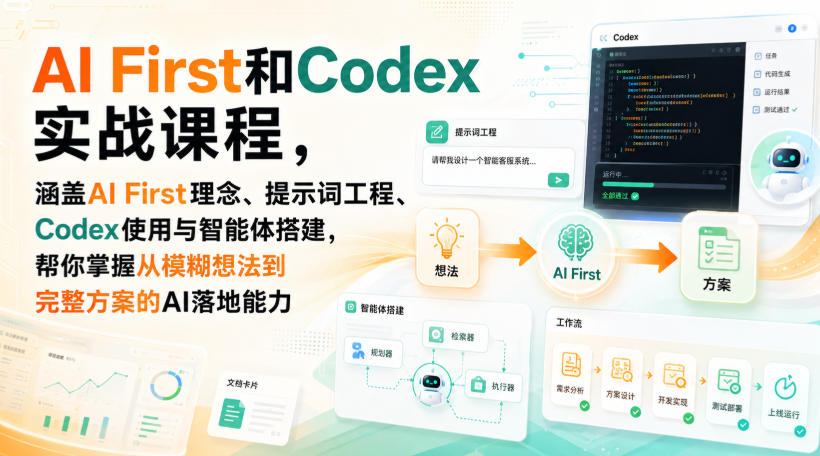 AI First和Codex实战课，涵盖AI First理念、提示词工程、Codex使用与智能体搭建，掌握从模糊想法到完整方案的AI落地能力-第一资源库