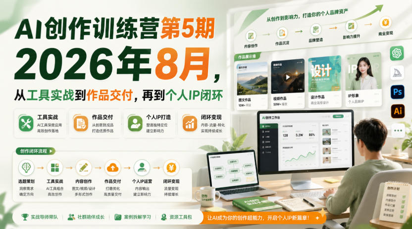 AI创作训练营第5期2026年8月，从工具实战到作品交付，再到个人IP闭环-第一资源库