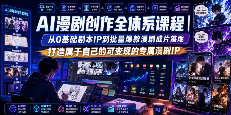 AI漫剧创作全体系课程｜从0基础剧本IP到批量爆款漫剧成片落地，打造属于自己的可变现的专属漫剧IP-第一资源库