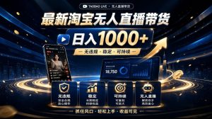 2026最新淘宝无人直播带货,日入1k+,无违规·稳定·可持续,抓住风口,轻松上手,收益可见【揭秘】-第一资源库