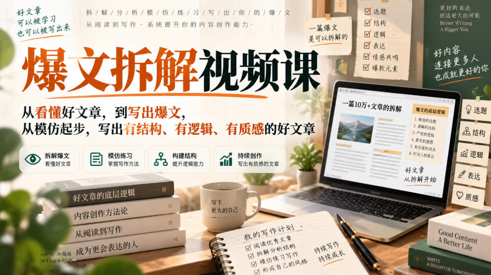 爆文拆解视频课，从看懂好文章，到写出爆文，从模仿起步，写出有结构、有逻辑、有质感的好文章-第一资源库