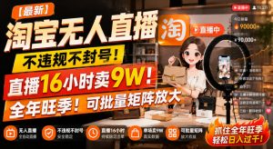 【最新】淘宝无人直播,不违规不封号,直播16小时卖9W,全年旺季!可批量矩阵放大【揭秘】-第一资源库