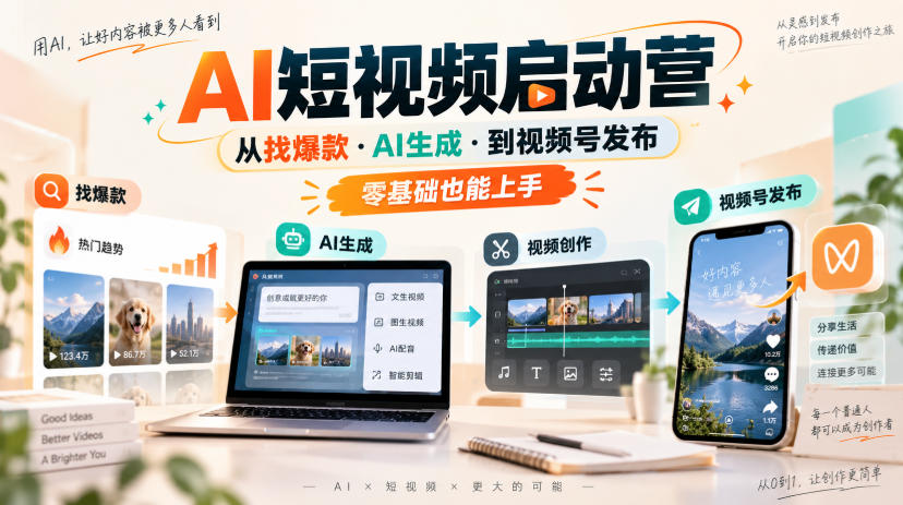 AI短视频启动营，从找爆款·AI生成·到视频号发布，零基础也能上手-第一资源库