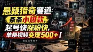 悬疑猎奇赛道:条条小爆款,起号快涨粉快,单条视频变现500+!收益仅供参考-第一资源库