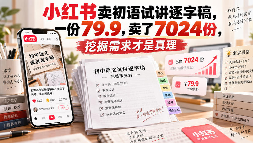 小红书卖初语试讲逐字稿，一份79.9，卖了7024份，挖掘需求才是真理-第一资源库