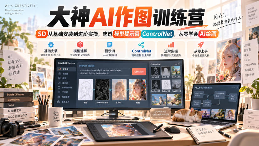 大神AI作图训练营，SD从基础安装到进阶实操，吃透模型提示词ControlNet，从零学会AI绘画-第一资源库
