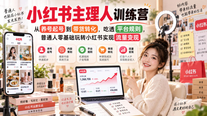 小红书主理人训练营，从养号起号到带货转化，吃透平台规则，普通人零基础玩转小红书实现流量变现-第一资源库