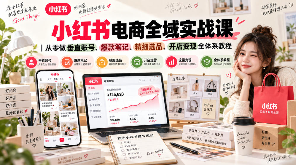 小红书电商全域实战课｜从零做垂直账号、爆款笔记、精细选品、开店变现全体系教程-第一资源库