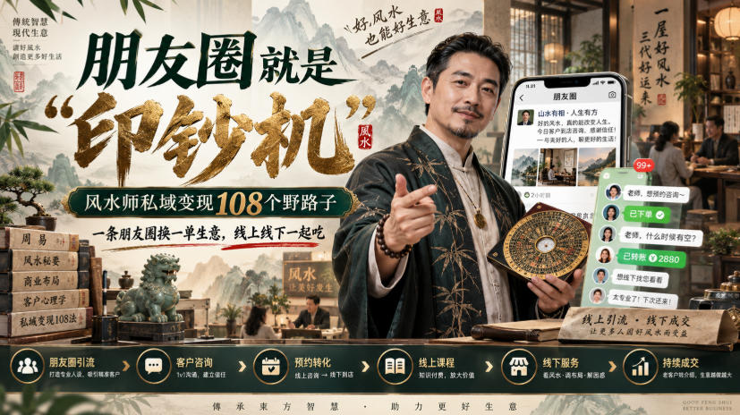 朋友圈就是“印钞机”，风水师私域变现108个野路子，一条朋友圈换一单生意，线上线下一起吃【文档】-第一资源库
