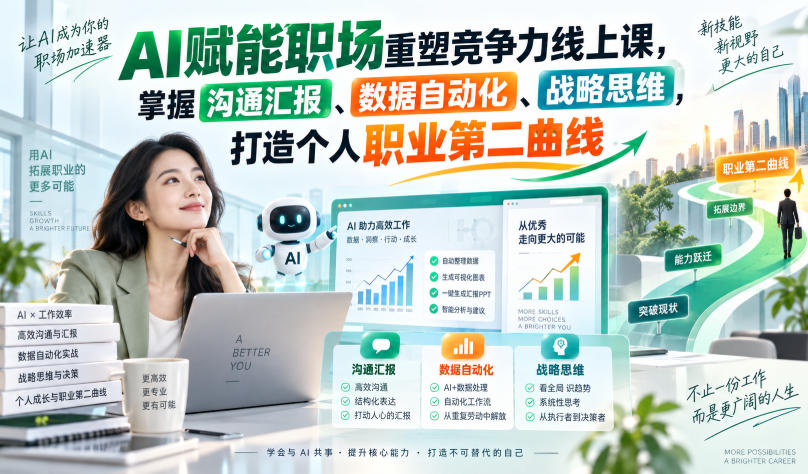 AI赋能职场重塑竞争力线上课，掌握沟通汇报、数据自动化、战略思维，打造个人职业第二曲线-第一资源库