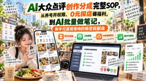 【无水印】AI大众点评创作分成完整SOP,从养号开权限、0元探店薅福利,到AI批量做笔记,新手可直接落地的稳定轻副业-第一资源库
