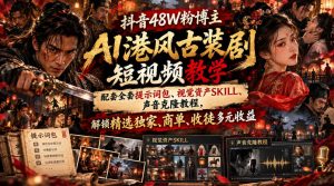 抖音48W粉博主AI港风古装剧短视频教学,配套全套提示词包、视觉资产SKILL、声音克隆教程,解锁精选独家、商单、收徒多元收益-第一资源库