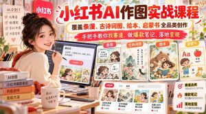 小红书AI作图实战课程,覆盖条漫、古诗词图、绘本、启蒙书全品类创作,手把手教你找赛道、做爆款笔记、落地变现-第一资源库