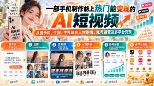 【无水印】一部手机制作能上热门能变现的AI短视频，从提示词、生图、生视频到人物剧情、账号运营及多平台变现-第一资源库