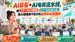 AI获客+AI电商流水线，配21个Skill模板，日产300条内容，用AI搭建属于自己的自媒体运营团队-第一资源库