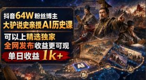 抖音64W粉丝博主大驴说史亲授AI历史课,可以上精选独家,全网发布收益更可观,单日收益1k+(更新)-第一资源库