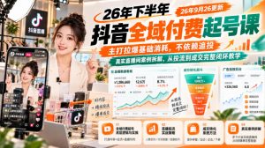 26年下半年抖音全域付费起号课26年9月26更新,主打拉爆基础消耗,不依赖追投,真实直播间案例拆解,从投流到成交完整闭环教学-第一资源库