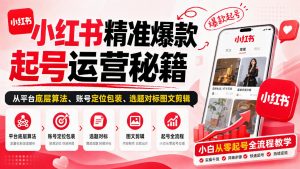 小红书精准爆款起号运营秘籍,从平台底层算法、账号定位包装、选题对标图文剪辑,小白从零起号全流程-第一资源库
