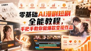 零基础AI漫剧短剧全能教程,从AI智能体搭建、文案脚本分镜、多平台AI生视频、剪映精修,覆盖全题材创作,手把手教你做爆款变现作品-第一资源库