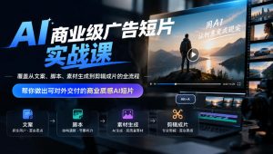 AI商业级广告短片实战课,覆盖从文案、脚本、素材生成到剪辑成片的全流程,帮你做出可对外交付的商业质感AI短片-第一资源库