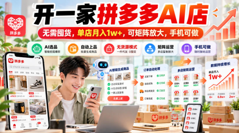 开一家拼多多AI店，无需囤货，单店月入1w+，可矩阵放大，手机可做【揭秘】-第一资源库