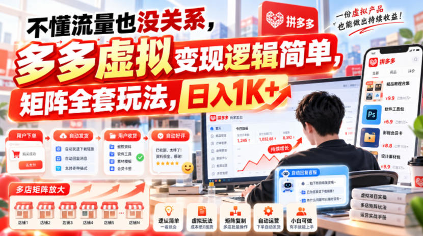 不懂流量也没关系，多多虚拟变现逻辑简单，矩阵全套玩法，日入1K+【揭秘】-第一资源库
