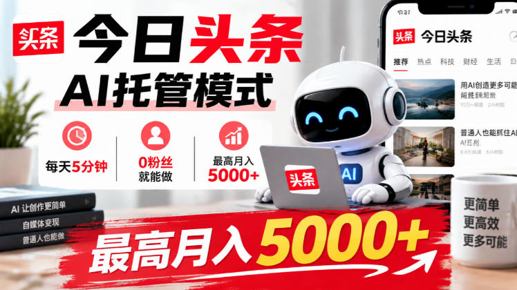 今日头条AI托管模式，每天5分钟，0粉丝就能做，最高月入5000+【揭秘】-第一资源库