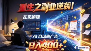 重生之副业逆袭!在家躺赚AI自动跑广告日入400+,无需人工操作【揭秘】-第一资源库