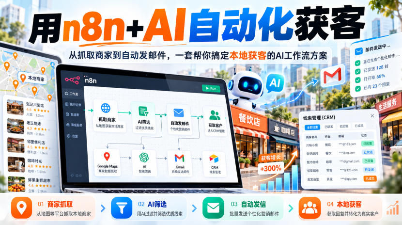 【无水印】用n8n+AI自动化获客，从抓取商家到自动发邮件，一套帮你搞定本地获客的AI工作流方案【原创双语字幕】-第一资源库
