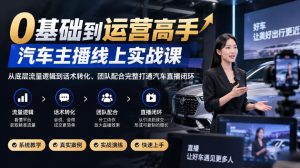 0基础到运营高手,汽车主播线上实战课,从底层流量逻辑到话术转化、团队配合完整打通汽车直播闭环-第一资源库