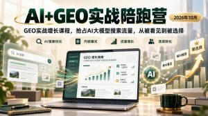 AI+GEO实战陪跑营2026年10月，GEO实战增长课程，抢占AI大模型搜索流量，从被看见到被选择-第一资源库
