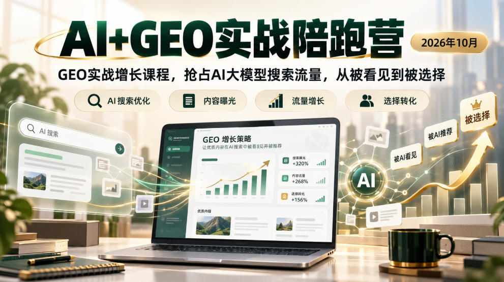 AI+GEO实战陪跑营2026年10月，GEO实战增长课程，抢占AI大模型搜索流量，从被看见到被选择-第一资源库