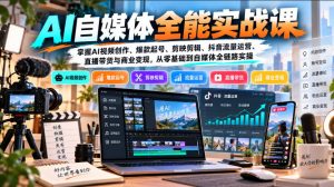 【无水印】AI自媒体全能实战课,掌握AI视频创作、爆款起号、剪映剪辑、抖音流量运营、直播带货与商业变现,从零基础到自媒体全链路实操-第一资源库