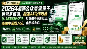 2026年最新公众号流量主运营系统课，独家AI写作方法，0-AI率润色方法、批量做号隔离方法、高爆率选题方法，全都教会你（更新1009）-第一资源库